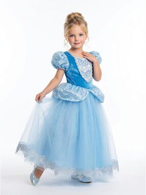 Girls Cinderella Princess Costume Dress Blue Velvet Sequin Tulle Lace Birthday